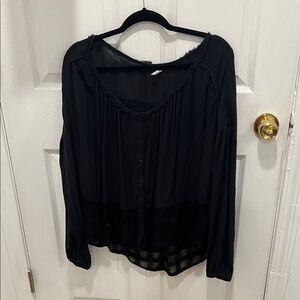 Free People Black Blouse with Button Detail